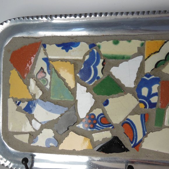 Serving tray, metal tray with tile mosaic water melon mosaic tray, 24 in. X 7 in - Picture 4 of 12